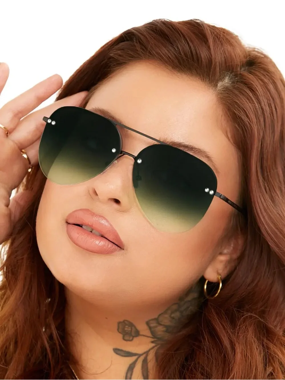 TOPFOXX Unisex Aviator Sunglasses - Black Frame with Green Gradient Lenses|
